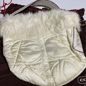 Fur lined coach purse shoulder bag